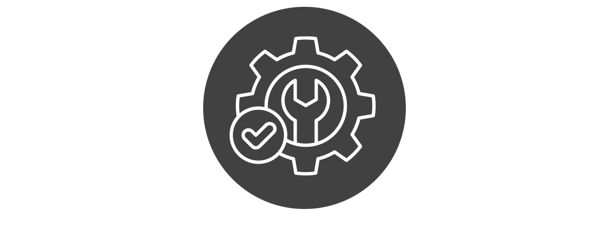 Maintenance - wrench, gear and checkmark